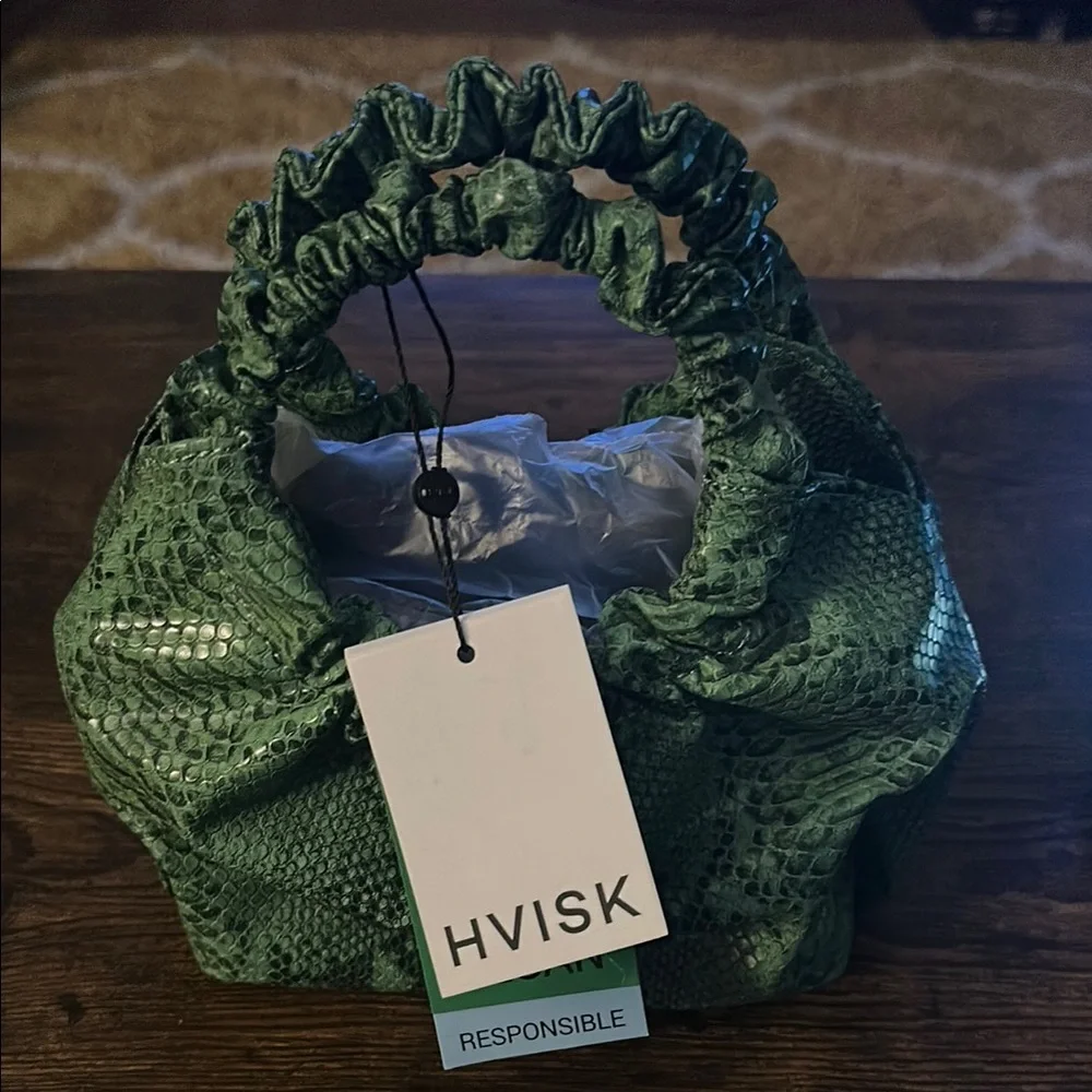 Hvisk Deep Green Snakeskin Shoulder Bag with Circular Handle - Picture 3 of 5